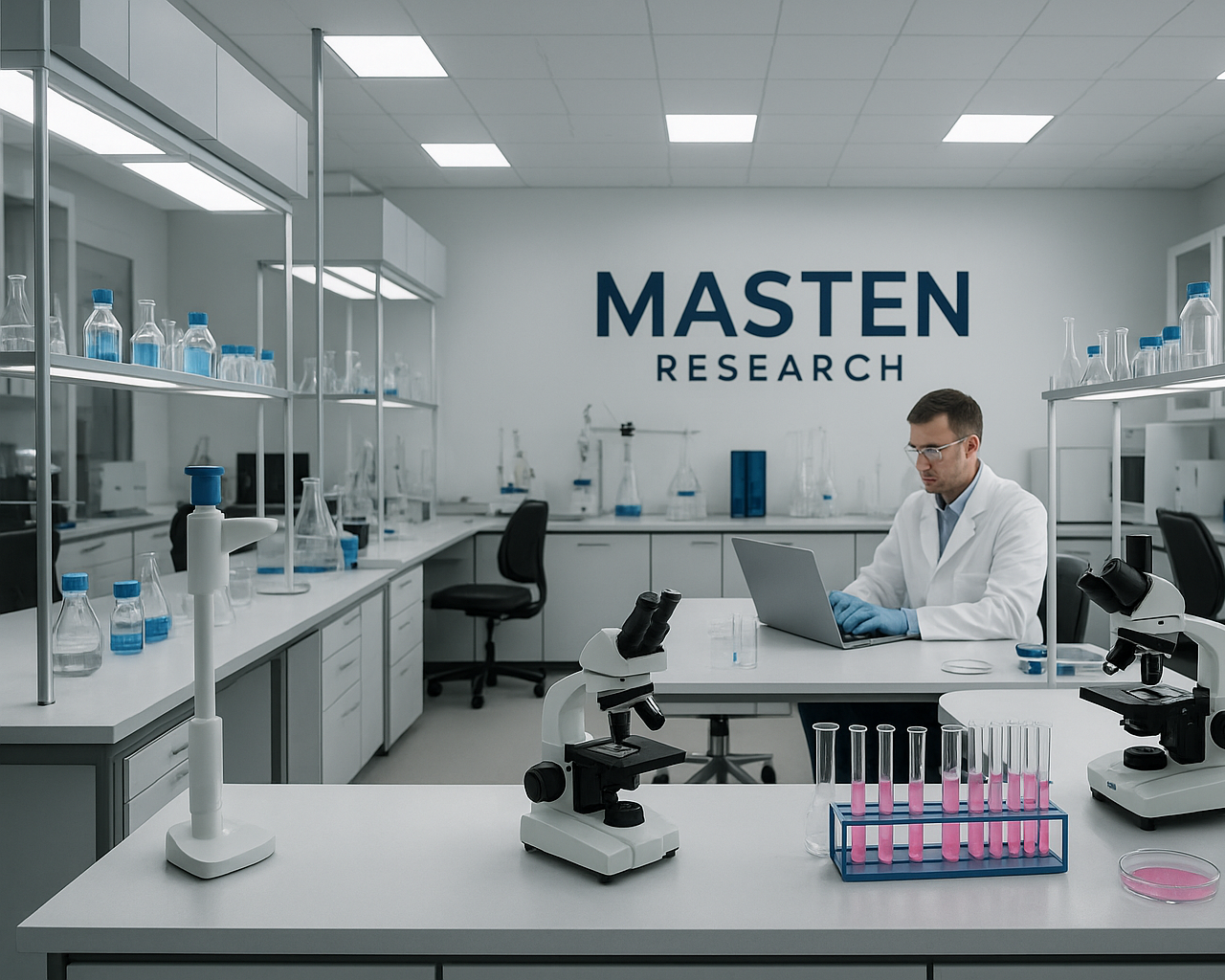 Masten Research Laboratory – researchers working with microscopes and oncology research equipment